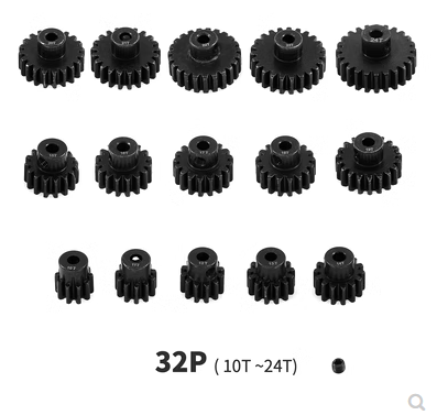 32P M0.8 3.175mm Bore Hardened 45# Steel Motor Pinion Gear for 1/10 RC Cars - Black