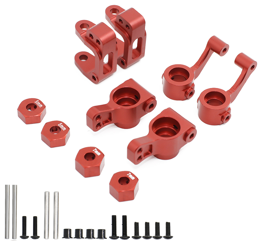 ECX 1/10 2WD Steering Knuckles, Front C-Hubs, Rear Axle Carriers and Coupler Set - Red
