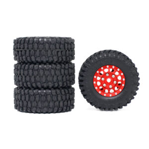 TRX-4M Tire Set with Red Wheels and Brass Extended Hex Adapters for Traxxas 1/18 RC Crawler