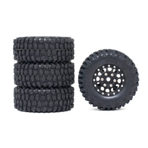 TRX-4M Tire & Wheel Complete Set with Black Wheels and Brass Extended Hex Adapters for Traxxas 1/18 RC Crawler