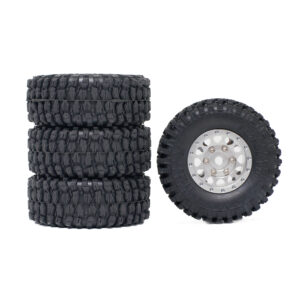 TRX-4M Tire & Wheel Complete Set with Silver Wheels and Brass Extended Hex Adapters for Traxxas 1/18 RC Crawler