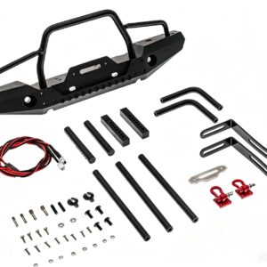 1/10 RC Crawler Metal Front Bumper with LED Light and Winch Mount